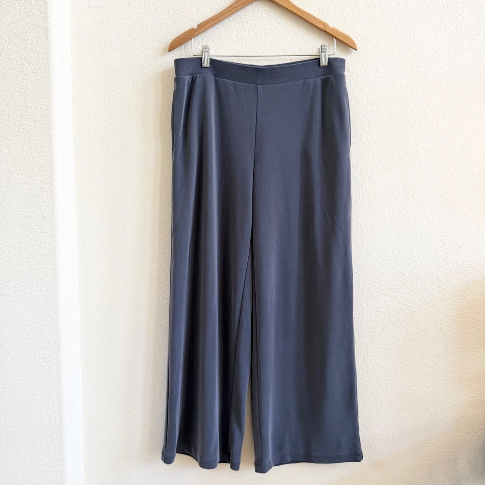Pure Jill J. Jill Womens Medium Slate Blue Wide Leg Knit Pull‎ On Pants Pockets